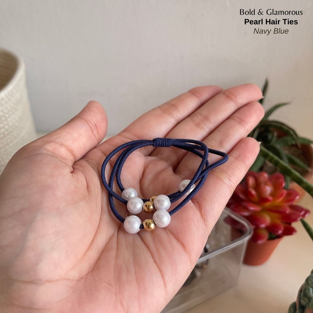 Pearl Hair Band 3 Layer | Navy Blue