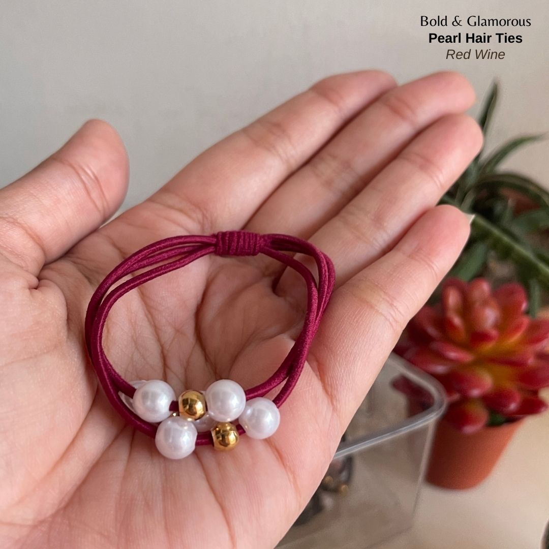 Pearl Hair Band 3 Layer | Red Wine