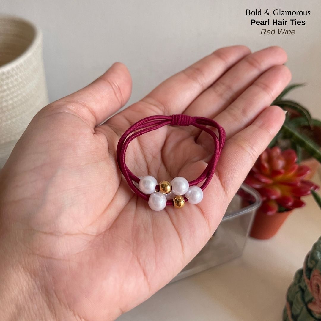 Pearl Hair Band 3 Layer | Red Wine