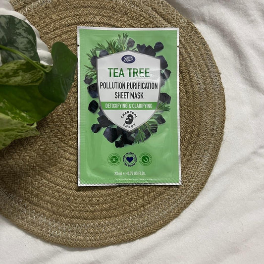 Boots Sheet Mask | Tea Tree Pollution Purification Detoxifying & Clarifying Charcoal Sheet
