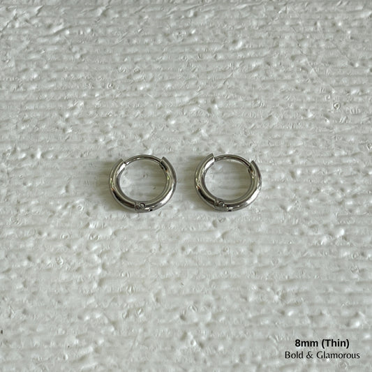 Simple Hoop Earring | 8mm - Thin | Silver