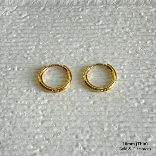 Simple Hoop Earring | 10mm - Thin | Gold