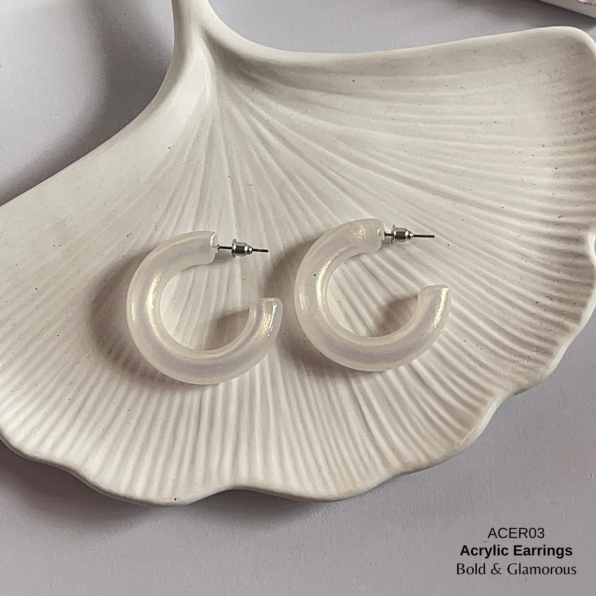 Acrylic Half Hoop Earring | ACER03 | Shiny White