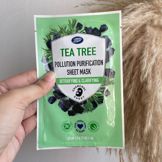 Boots Sheet Mask | Tea Tree Pollution Purification Detoxifying & Clarifying Charcoal Sheet