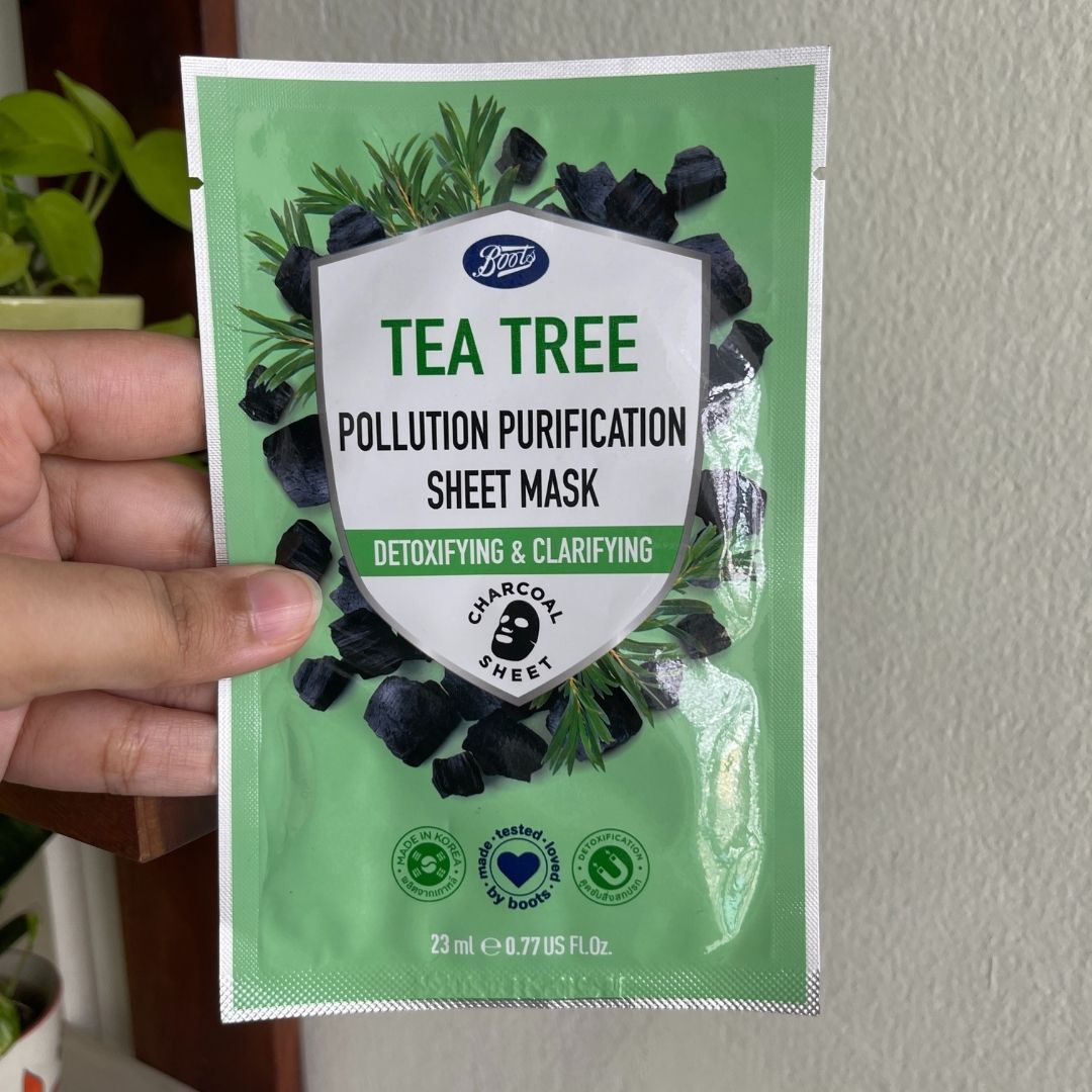 Boots Sheet Mask | Tea Tree Pollution Purification Detoxifying & Clarifying Charcoal Sheet
