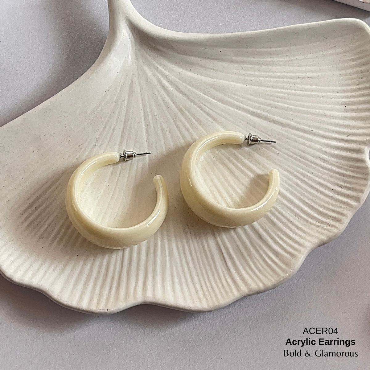 Acrylic Half Hoop Earring | ACER04 | Matte White