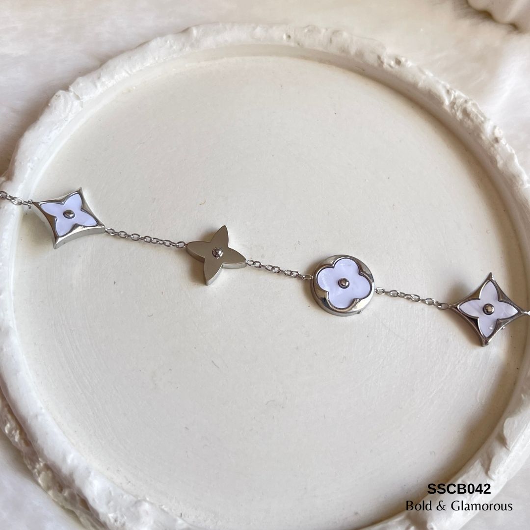 Chain Bracelet | SSCB042 | White Flower | Silver