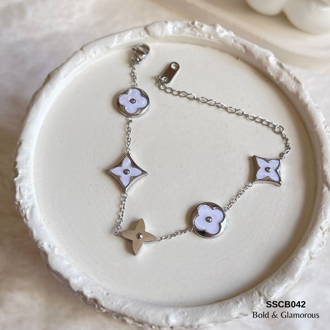 Chain Bracelet | SSCB042 | White Flower | Silver