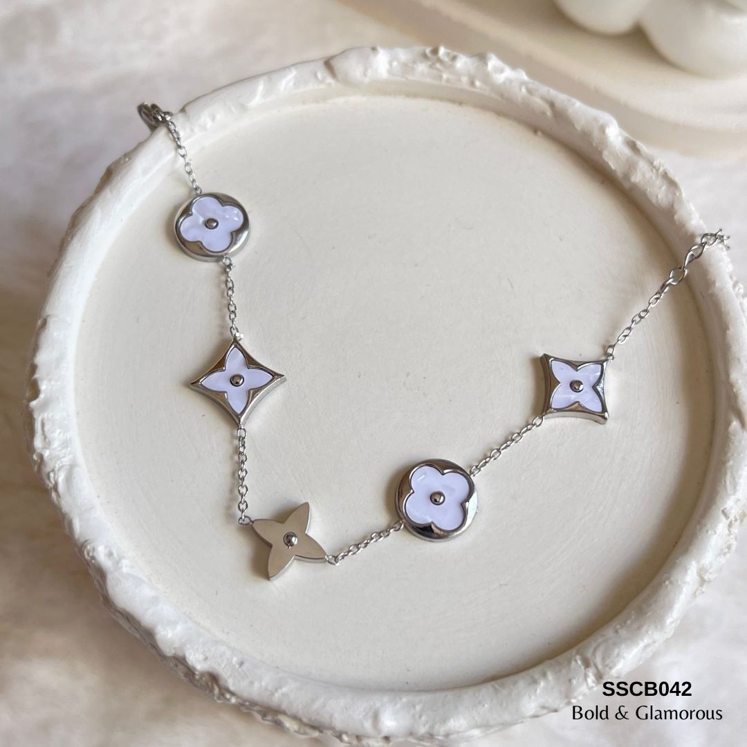Chain Bracelet | SSCB042 | White Flower | Silver