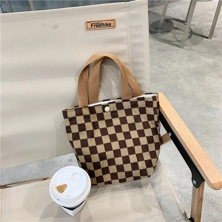 Small Printed Canvas Bags | SCB01 | Checkered Coffee