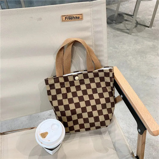 Small Printed Canvas Bags | SCB01 | Checkered Coffee