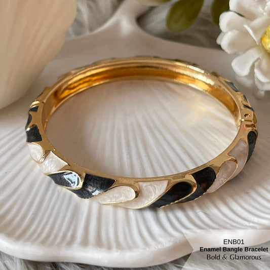 Enamel Bangle Bracelet | ENB01 | Black and White