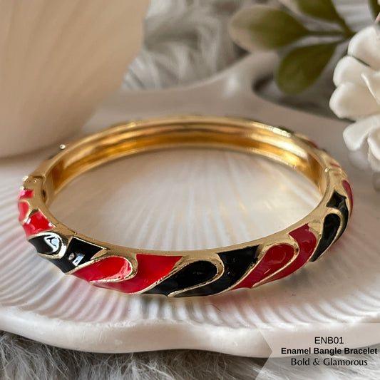 Enamel Bangle Bracelet | ENB01 | Red Black