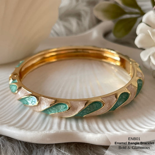 Enamel Bangle Bracelet | ENB01 | White Green