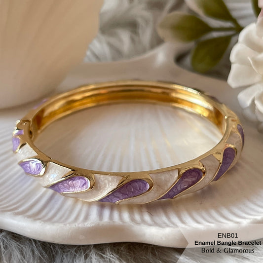 Enamel Bangle Bracelet | ENB01 | White Purple