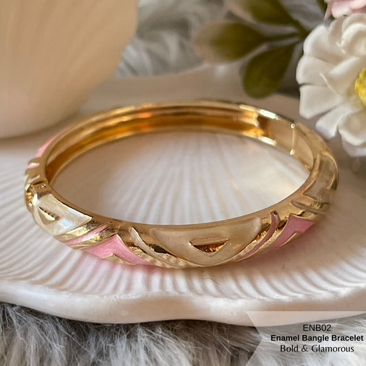 Enamel Bangle Bracelet | ENB02 | Pink White