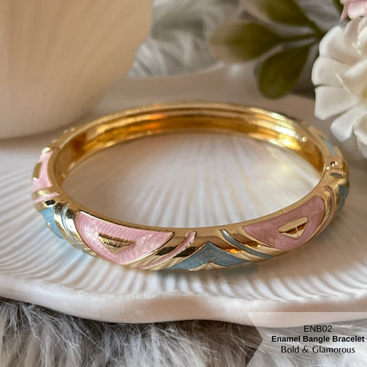 Enamel Bangle Bracelet | ENB02 | Sky Blue Pink