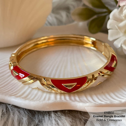 Enamel Bangle Bracelet | ENB02 | White Red