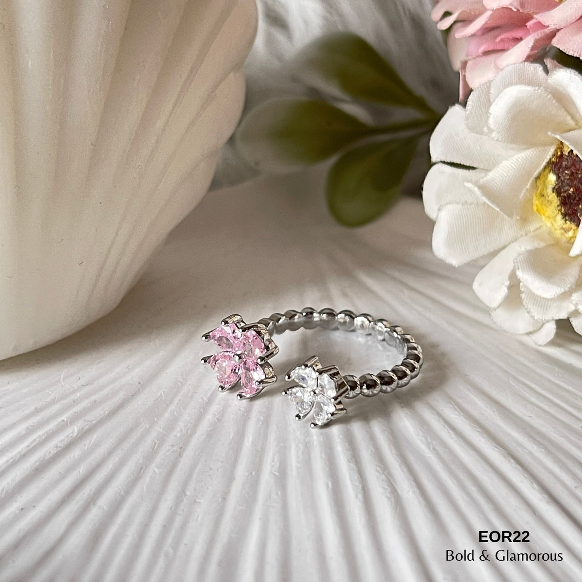 Finger Ring EOR22 Pink & White