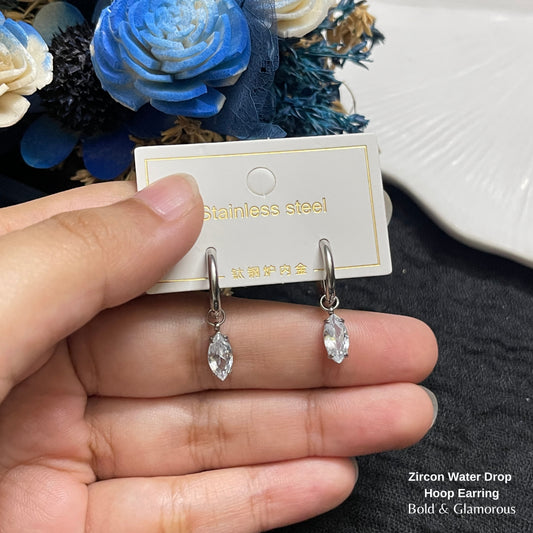 Hoop Earring Zircon Water Drop Silver
