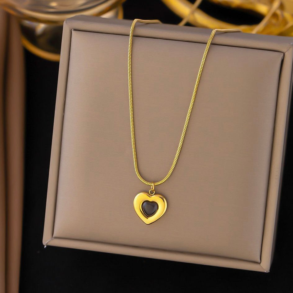 Necklace | SN297 | Black Golden Heart