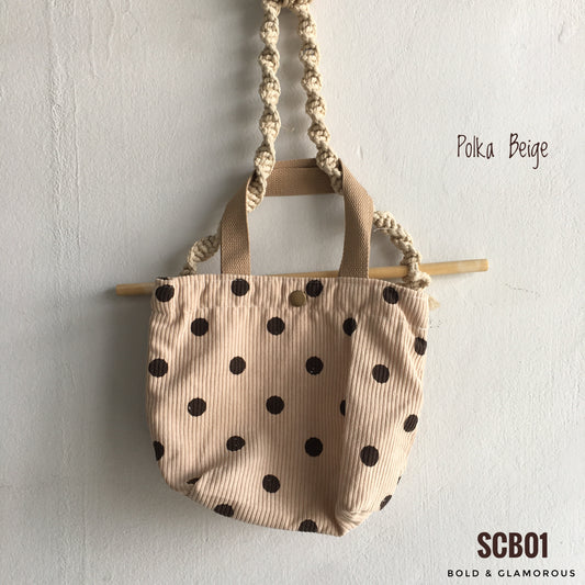 Small Printed Canvas Bags | SCB01 | Polka Beige