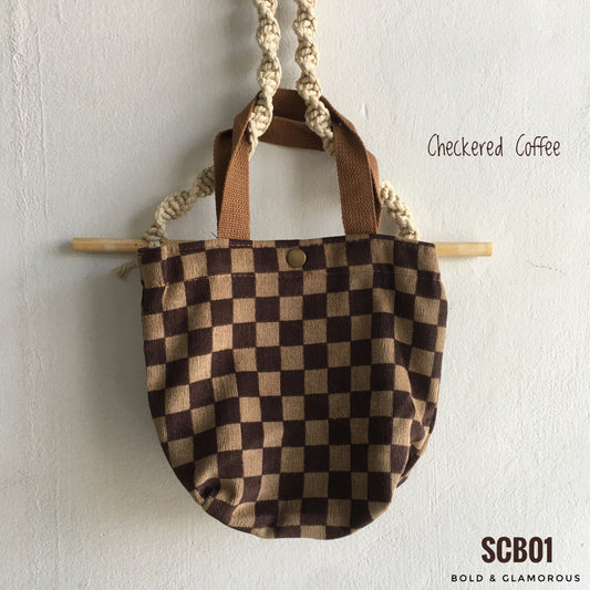 Small Printed Canvas Bags | SCB01 | Checkered Coffee