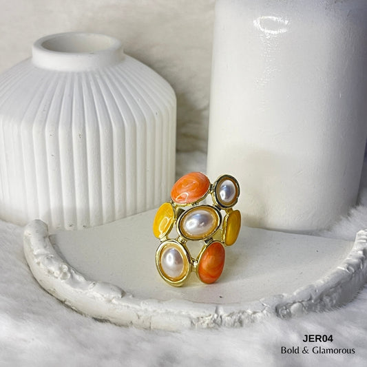 Vintage Enamel Ring | JER004 | Orange Yellow