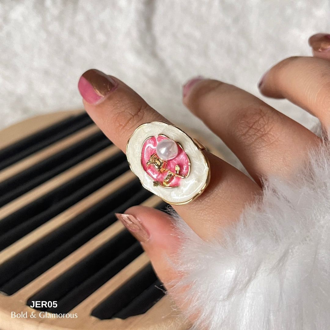 Vintage Oil Drop Ring | JER005 | White Pink