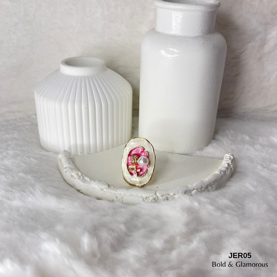 Vintage Oil Drop Ring | JER005 | White Pink