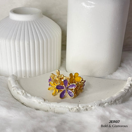 Vintage Enamel Ring | JER007 | Purple Yellow
