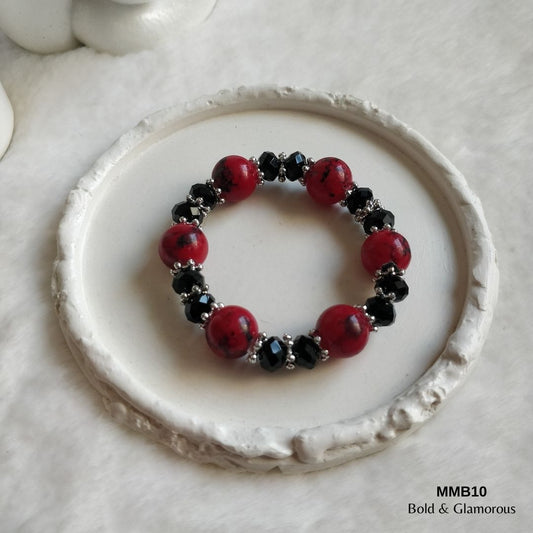 Beaded Bracelet | MMB10 | Black Red