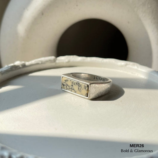 White Marble Ring | MER26 | Silver