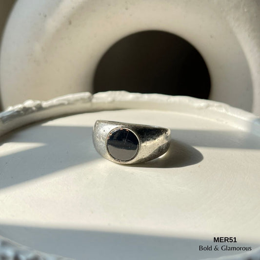 Black Signet Ring | MER51 | Silver