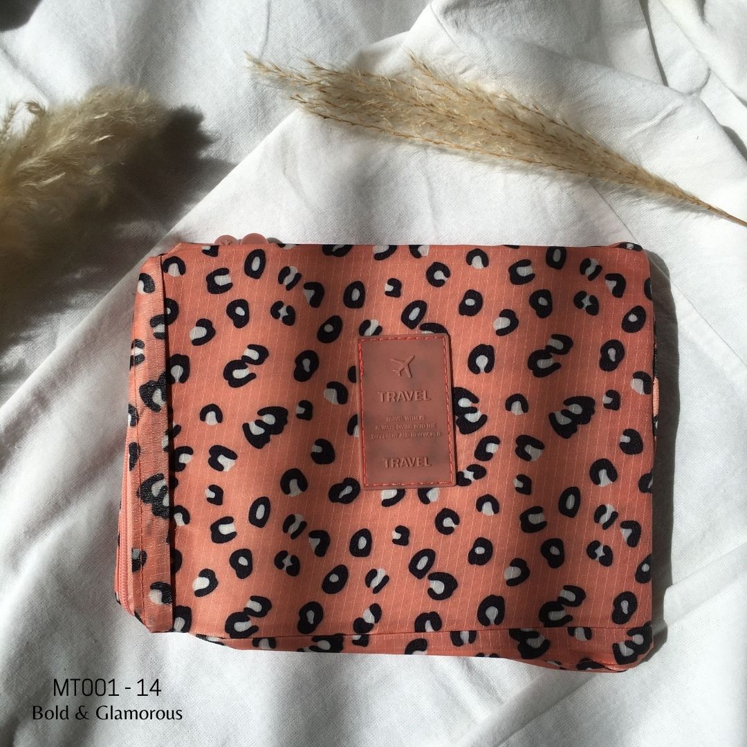 Makeup Travel Bag | MT001 | Animal Print | Peach | 14