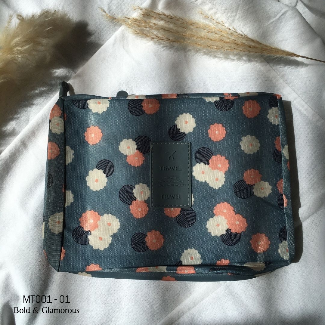 Makeup Travel Bag | MT001 | Flower | Blue | 01
