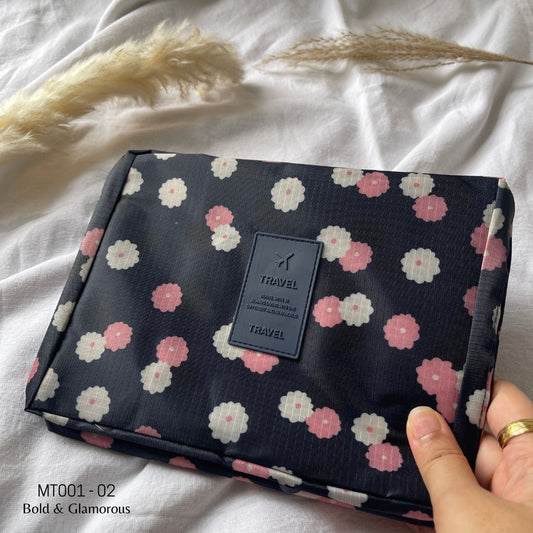 Makeup Travel Bag | MT001 | Flower | Navy Blue | 02