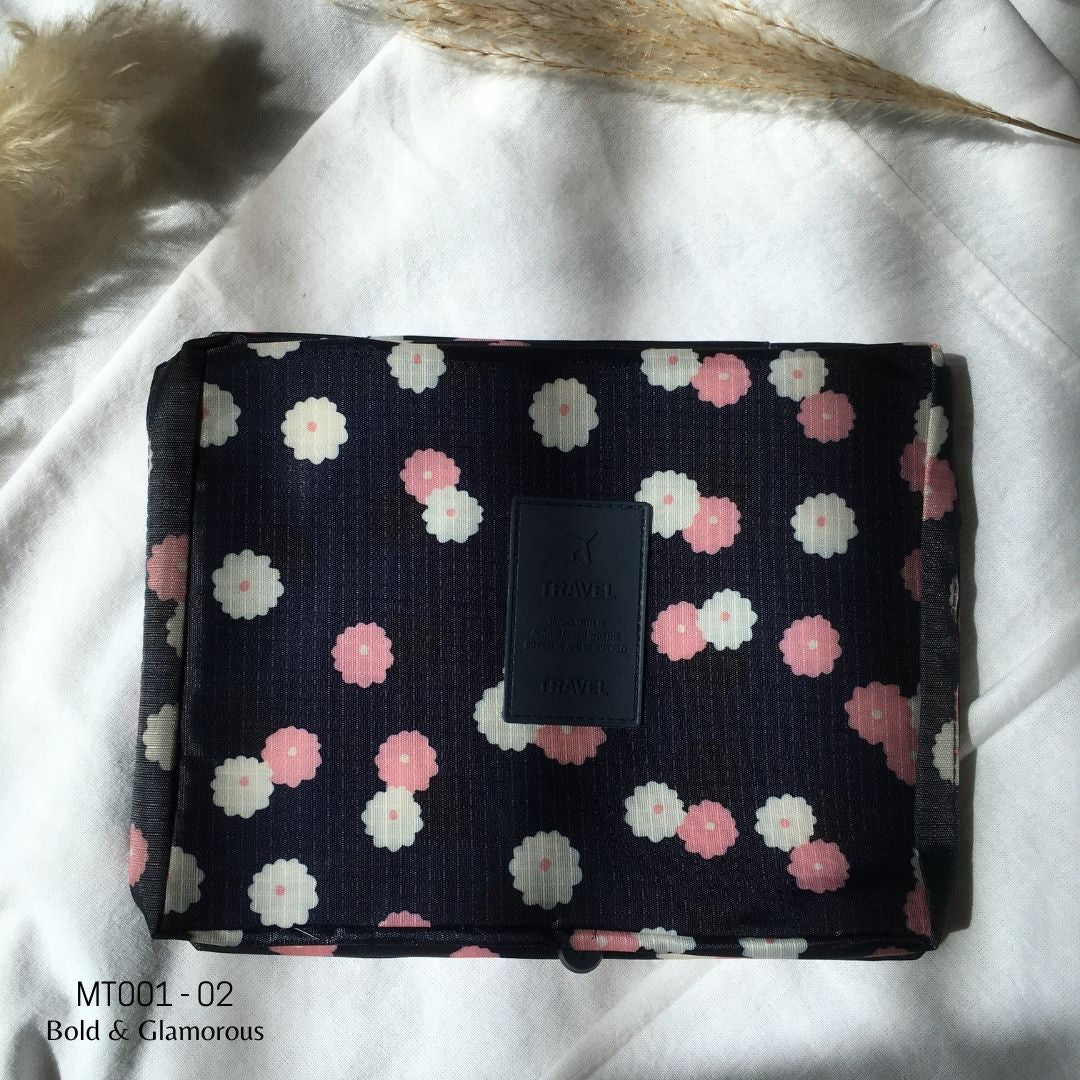Makeup Travel Bag | MT001 | Flower | Navy Blue | 02