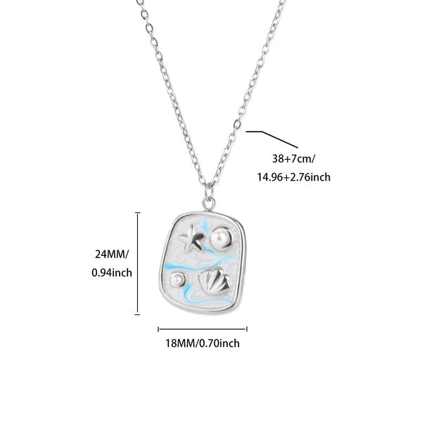 Necklace | SN329 | Vintage Enamel Ocean Shell #1 Silver
