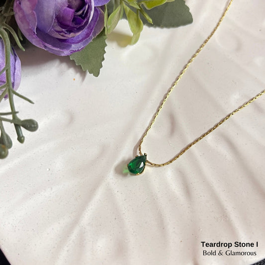Necklace | SN107 | Teardrop Stone Gold Green