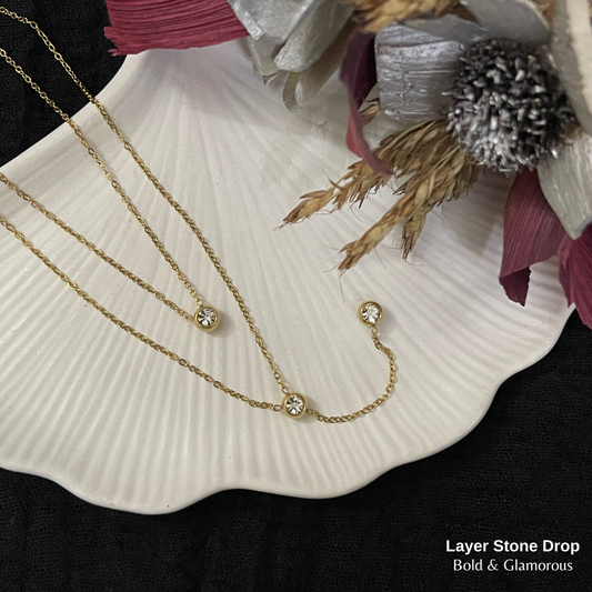 Necklace | SN124 | Layer Stone Drop | Gold