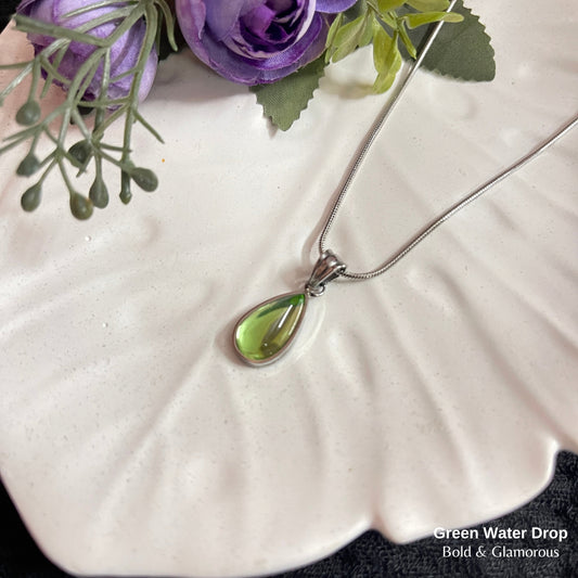 Necklace | SN158 | Green Water Drop Silver