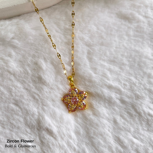 Necklace | SN251 | Zircon Flower | Pink