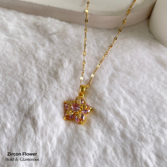 Necklace | SN251 | Zircon Flower | Pink