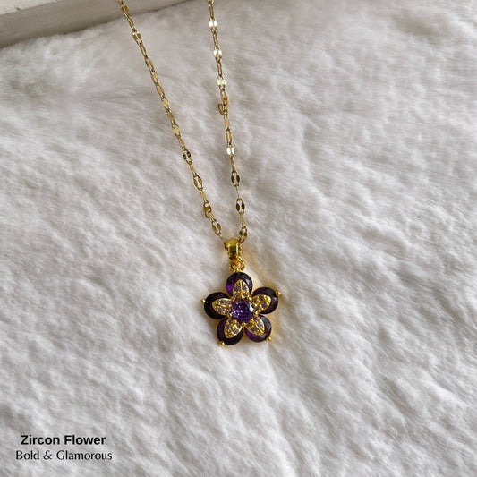 Necklace | SN251 | Zircon Flower | Purple
