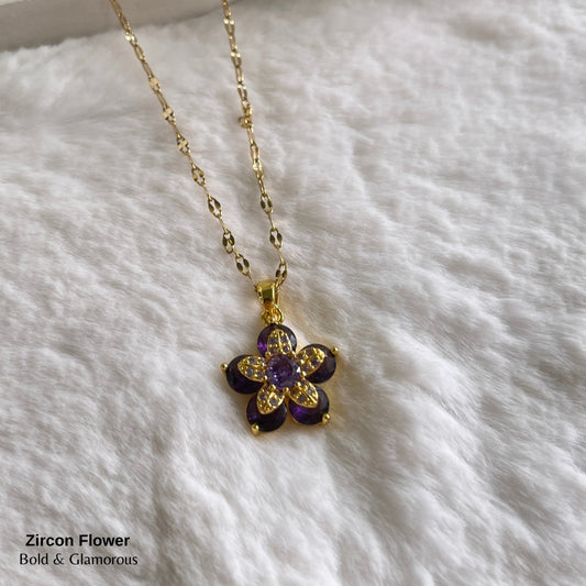 Necklace | SN251 | Zircon Flower | Purple