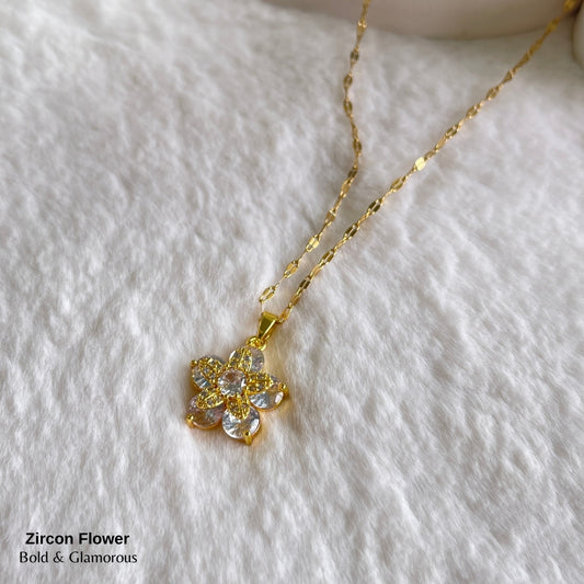 Necklace | SN251 | Zircon Flower | White
