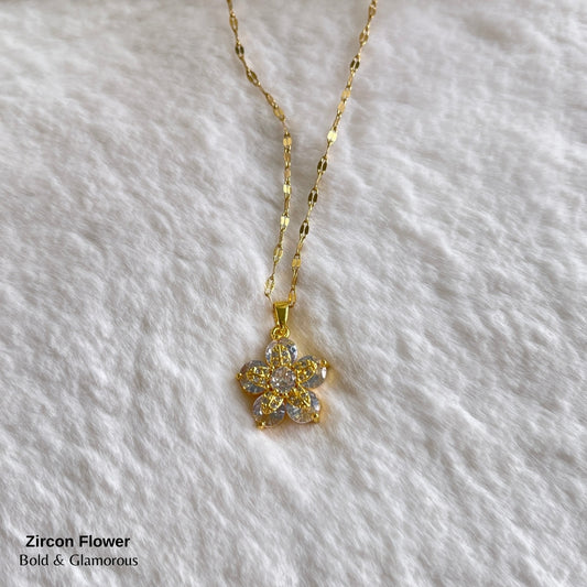 Necklace | SN251 | Zircon Flower | White