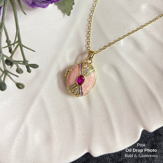 Necklace | SN314 | Oil Drop Photo | Pink