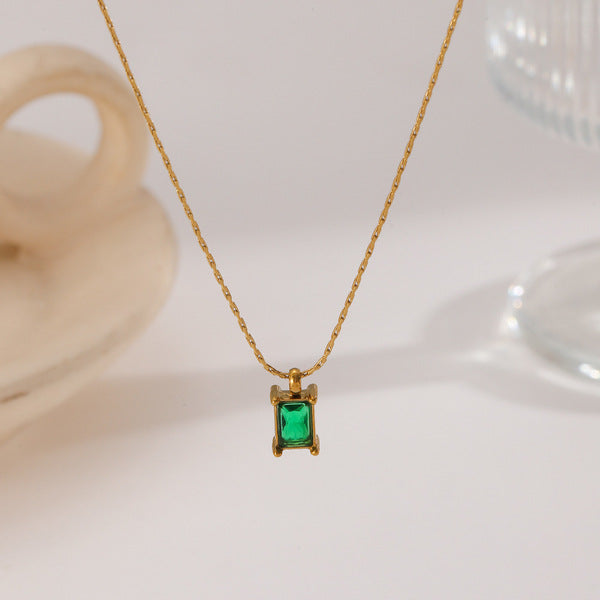 Necklace | SN349 | Rectangle Stone Green
